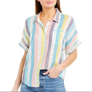 Splendid x Gray Malin St.‎ Barths Striped Shirt | Linen Top xs